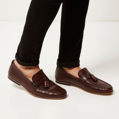 Dark brown leather tassel loafers
